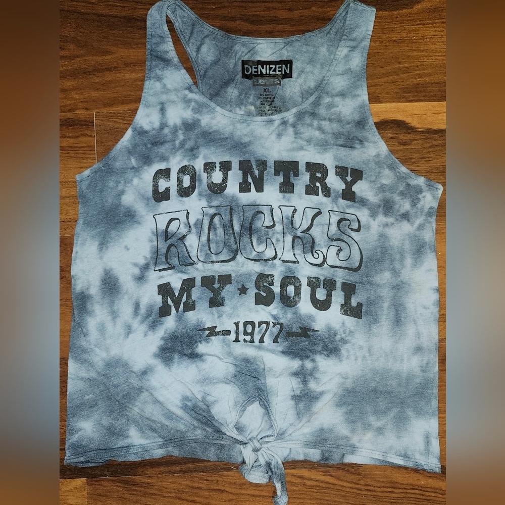 Juniors Sz XL Denizen Levi's Blue Tie Dye Graphic Tank Top, Very Gently Worn - Picture 1 of 5